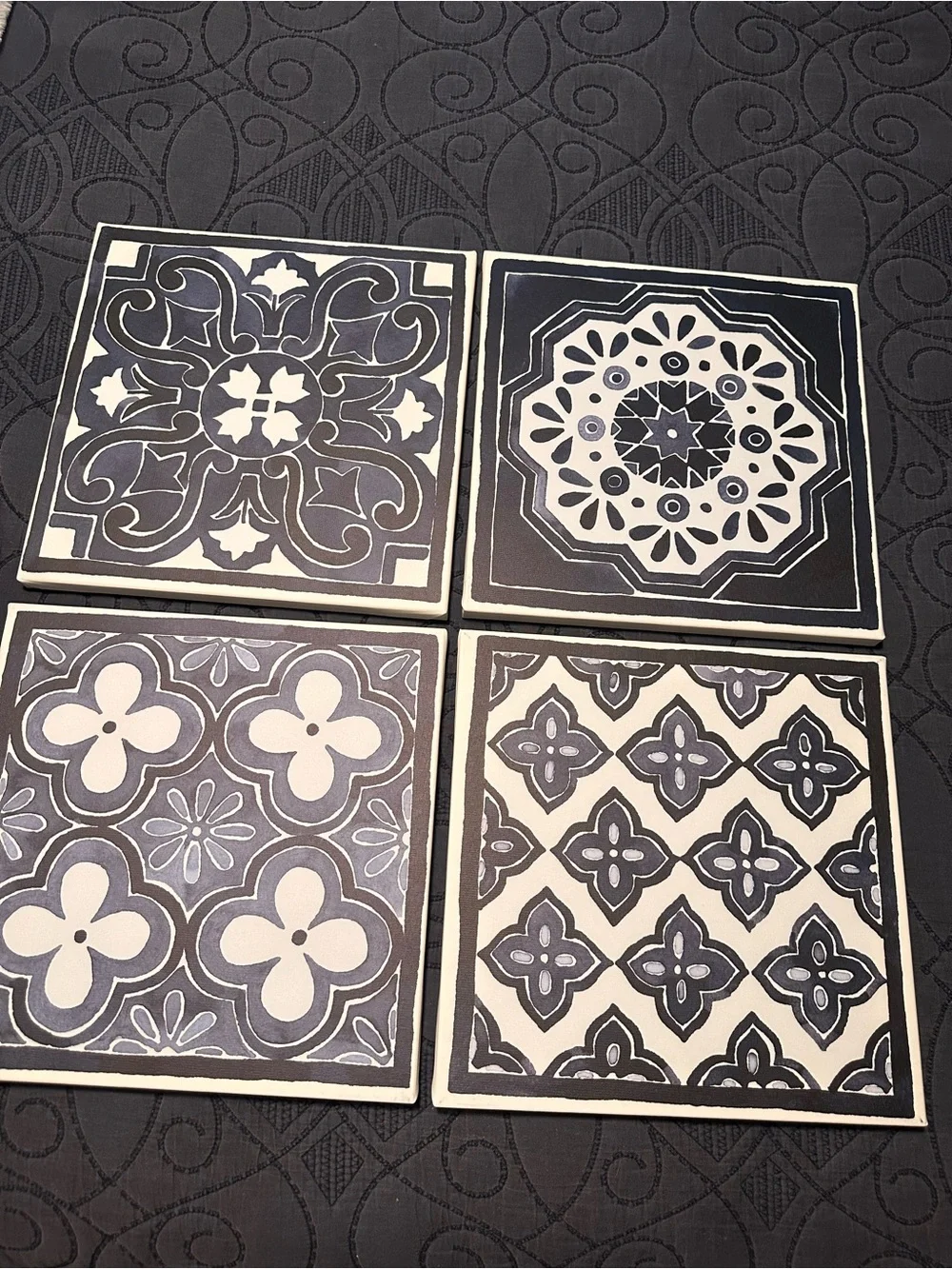 Decorative Blues and White Canvas Wall Decor - Set of 4